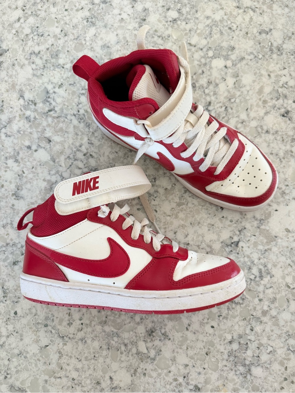 Nike Kids Red and White High-Top Sneakers with Ankle Strap
